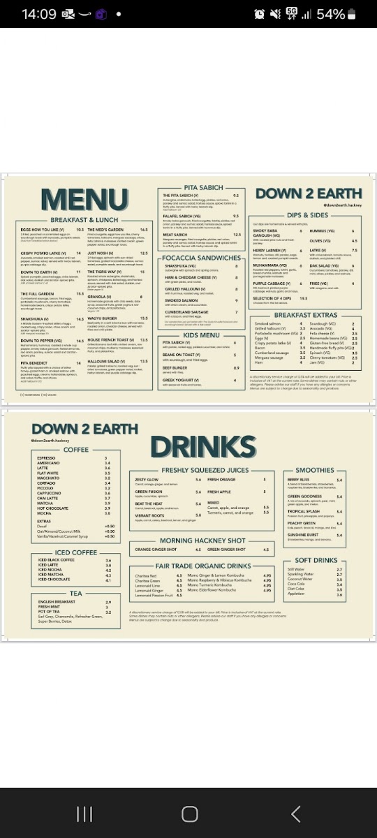 Down to Earth menu board
