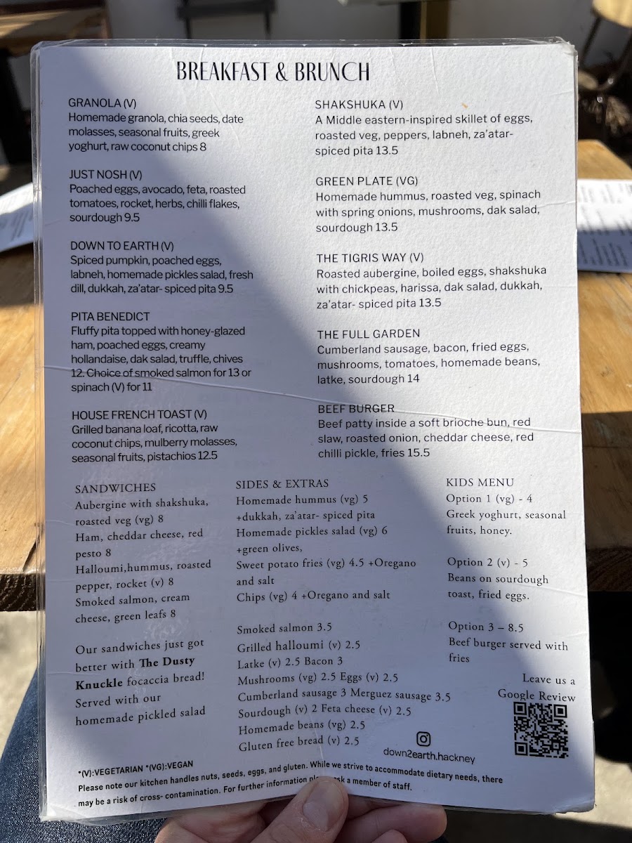 Down to Earth menu board