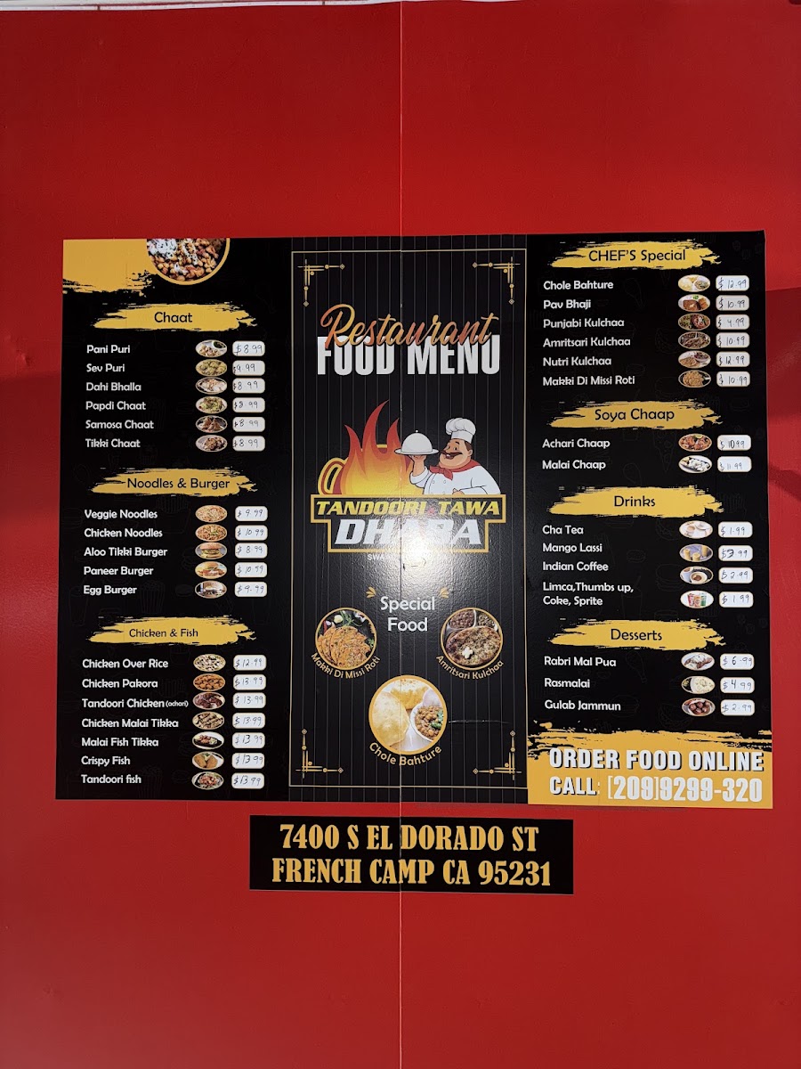 Tandoori & Tawa Dhaba menu board