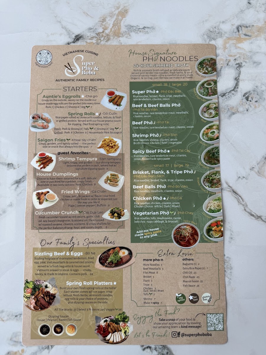 Super Pho & Boba menu board
