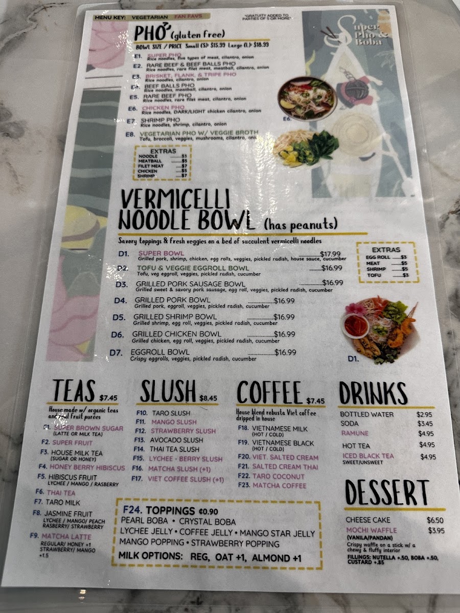 Super Pho & Boba menu board