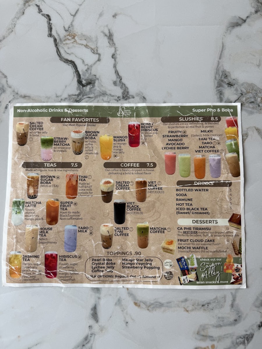 Super Pho & Boba menu board