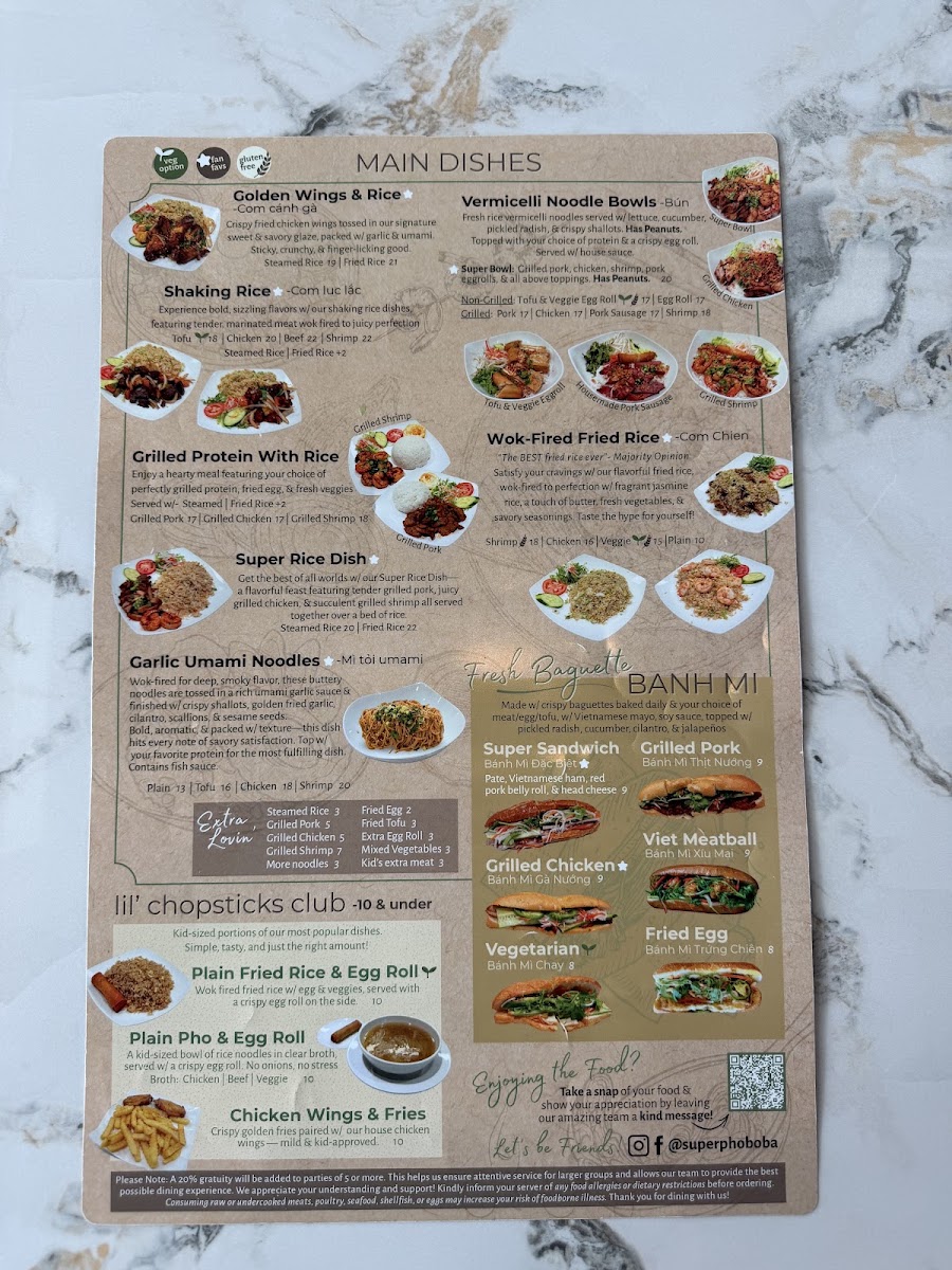 Super Pho & Boba menu board