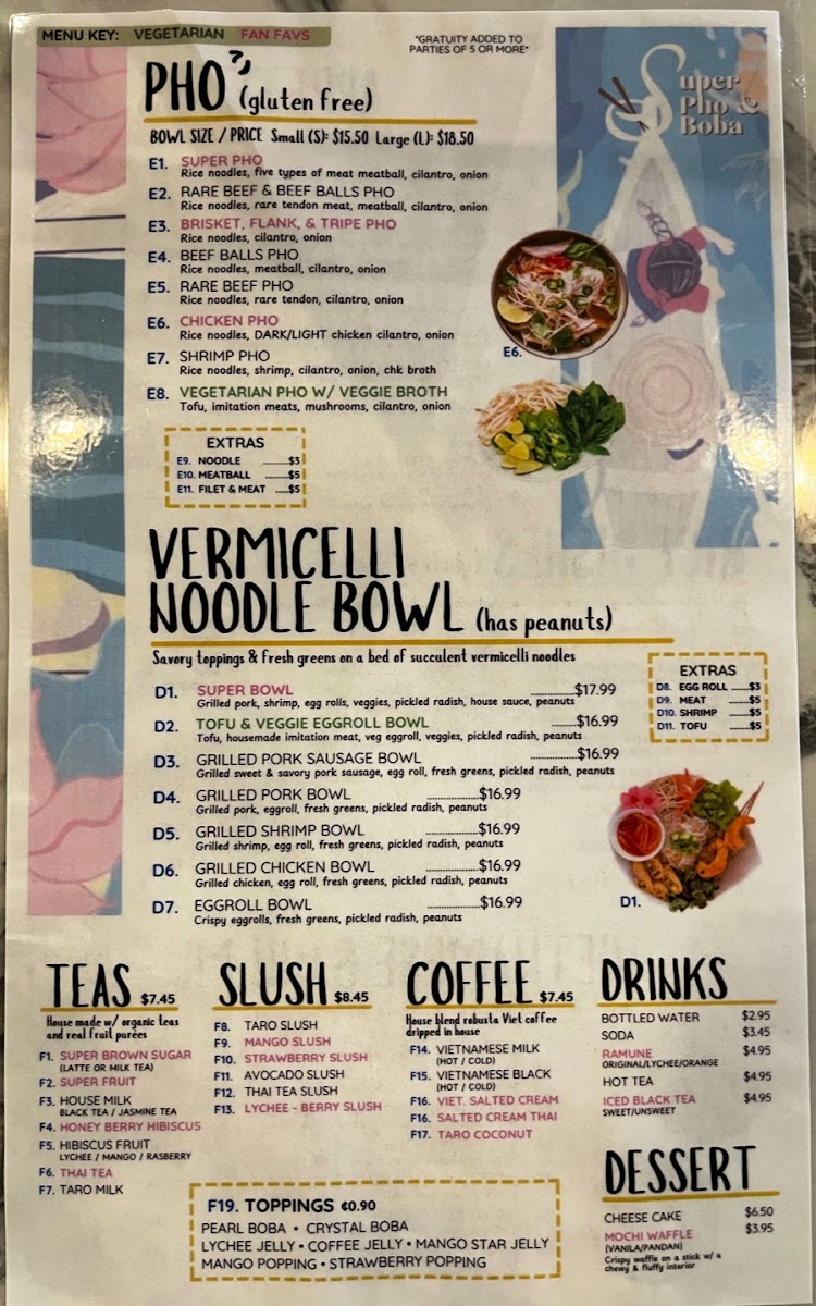 Super Pho & Boba menu board