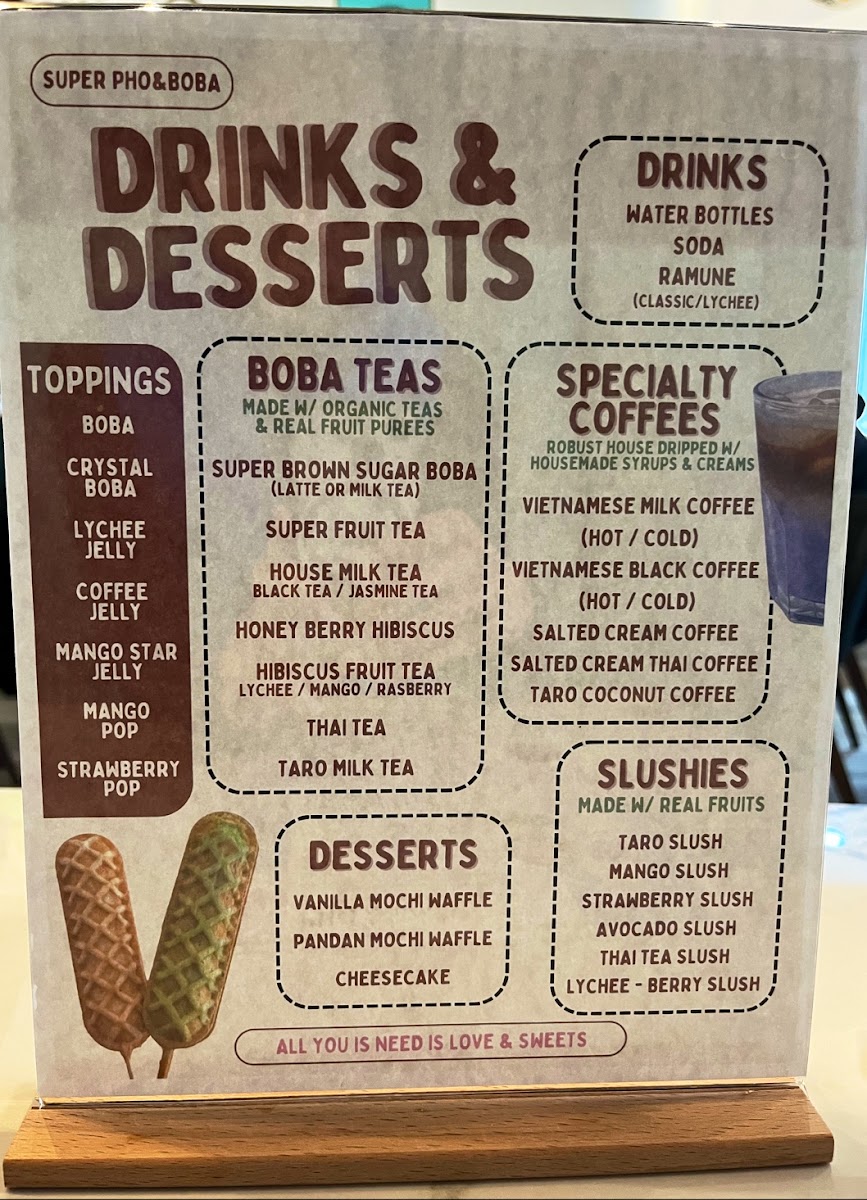 Super Pho & Boba menu board