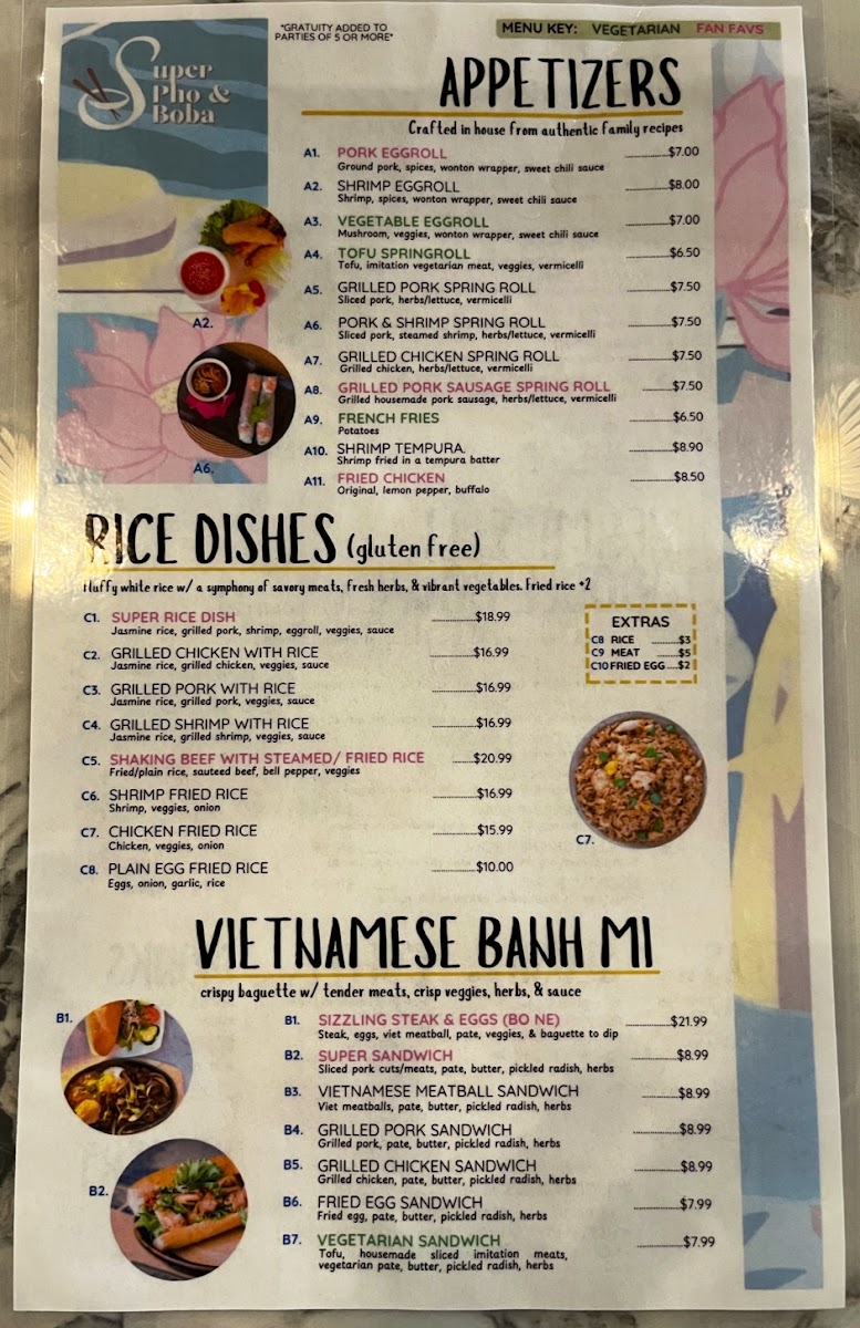 Super Pho & Boba menu board