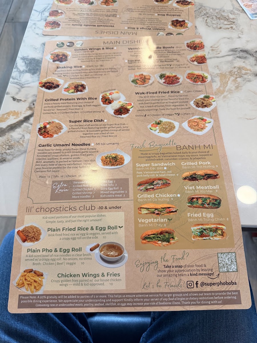 Super Pho & Boba menu board