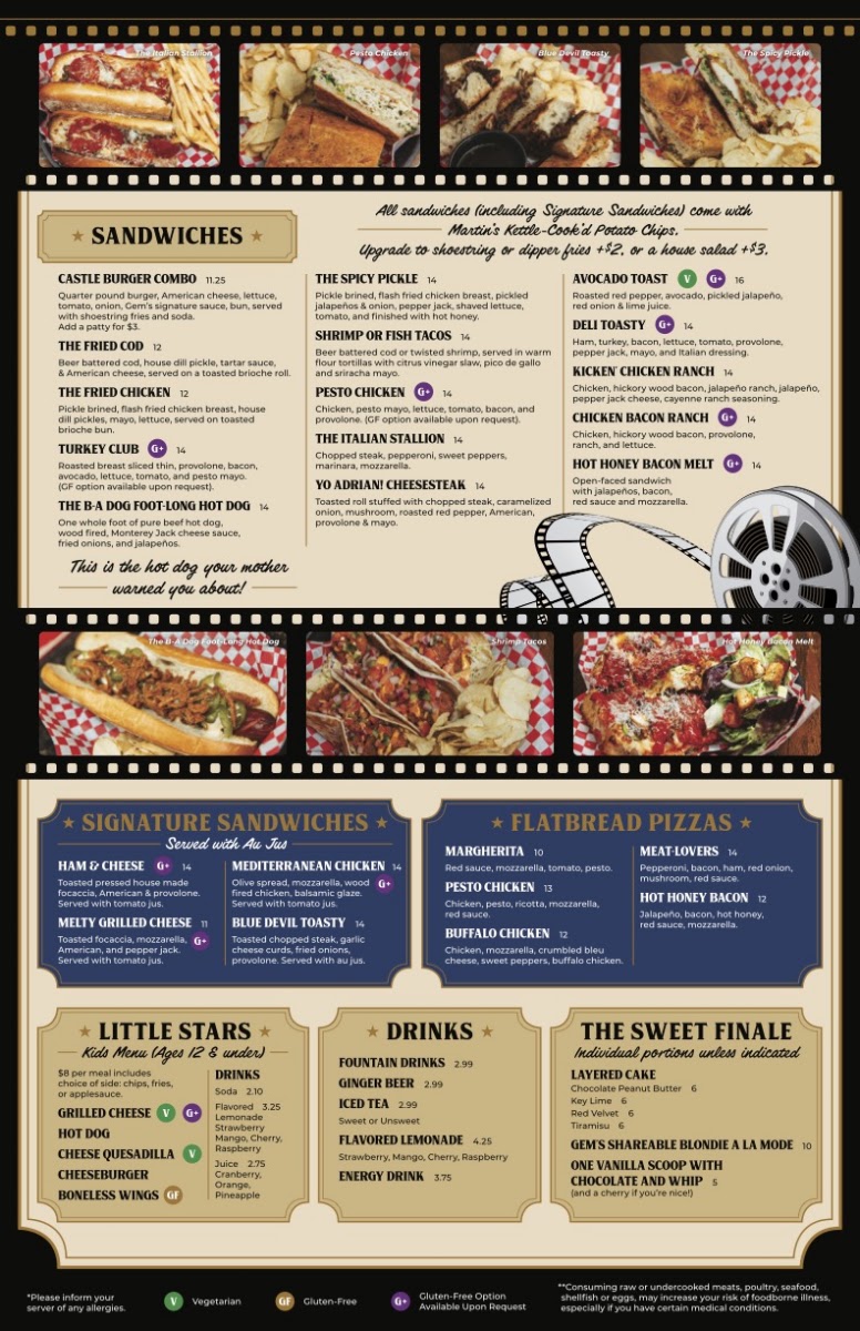 Gem's Alehouse & Woodfired Kitchen menu board