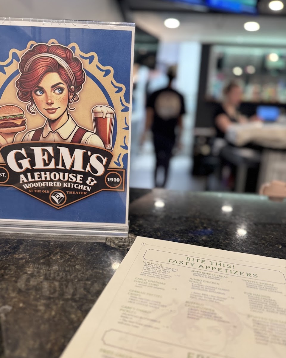 Gem's Alehouse & Woodfired Kitchen menu board