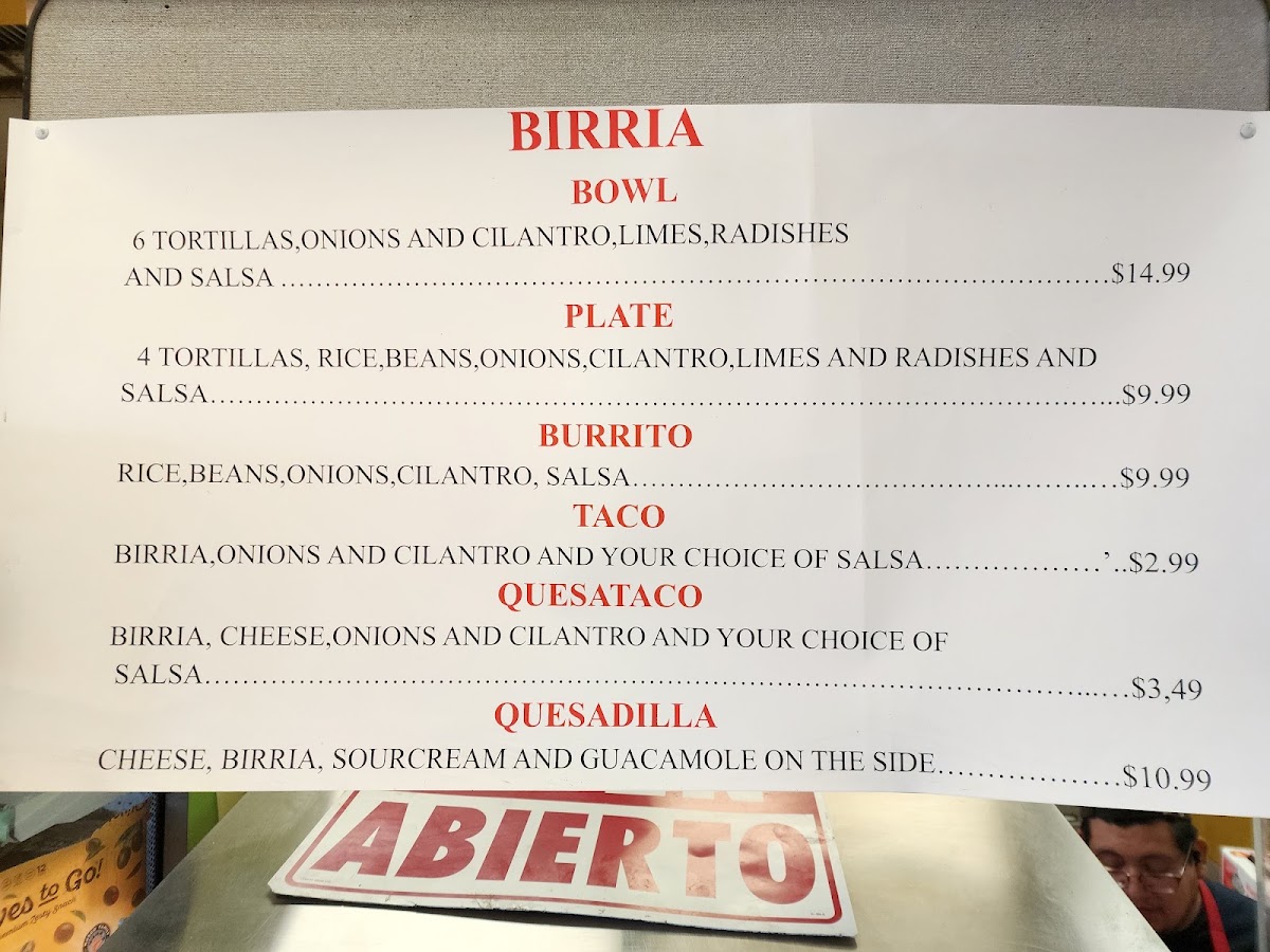 Llamas Mexican Grill menu board