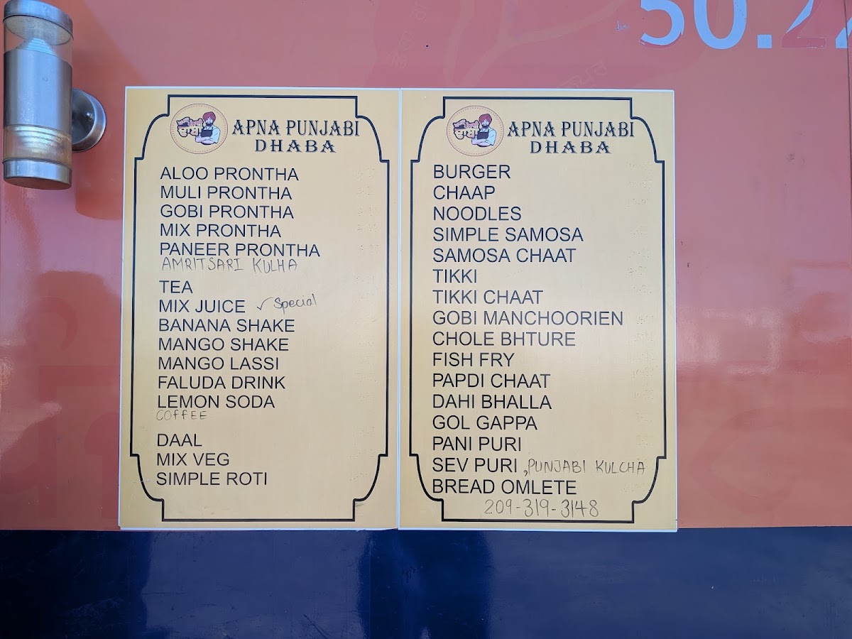 Apna Punjabi Dhaba menu board