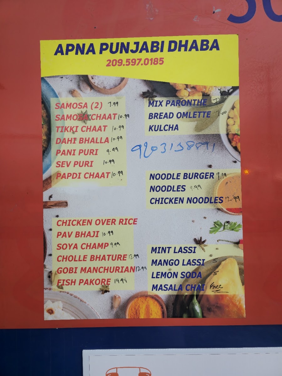 Apna Punjabi Dhaba menu board