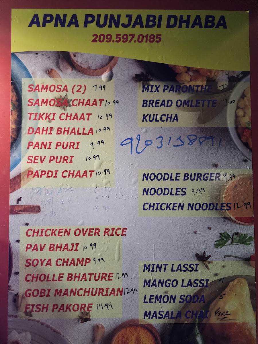 Apna Punjabi Dhaba menu board
