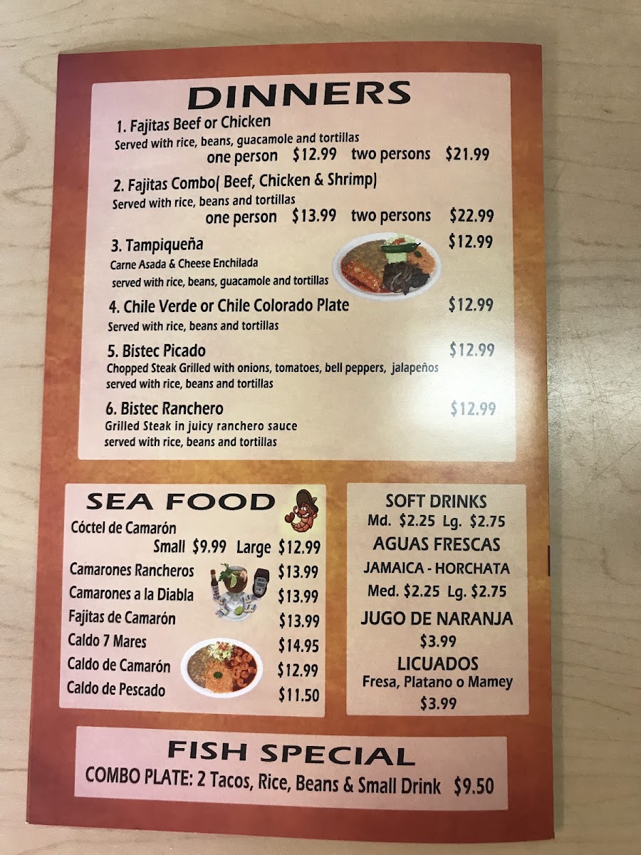 El Tepeyac Restaurant menu board
