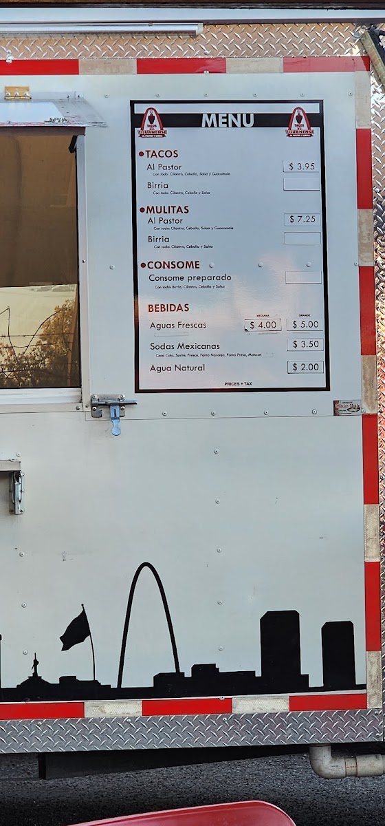 Tacos El Tijuanense menu board