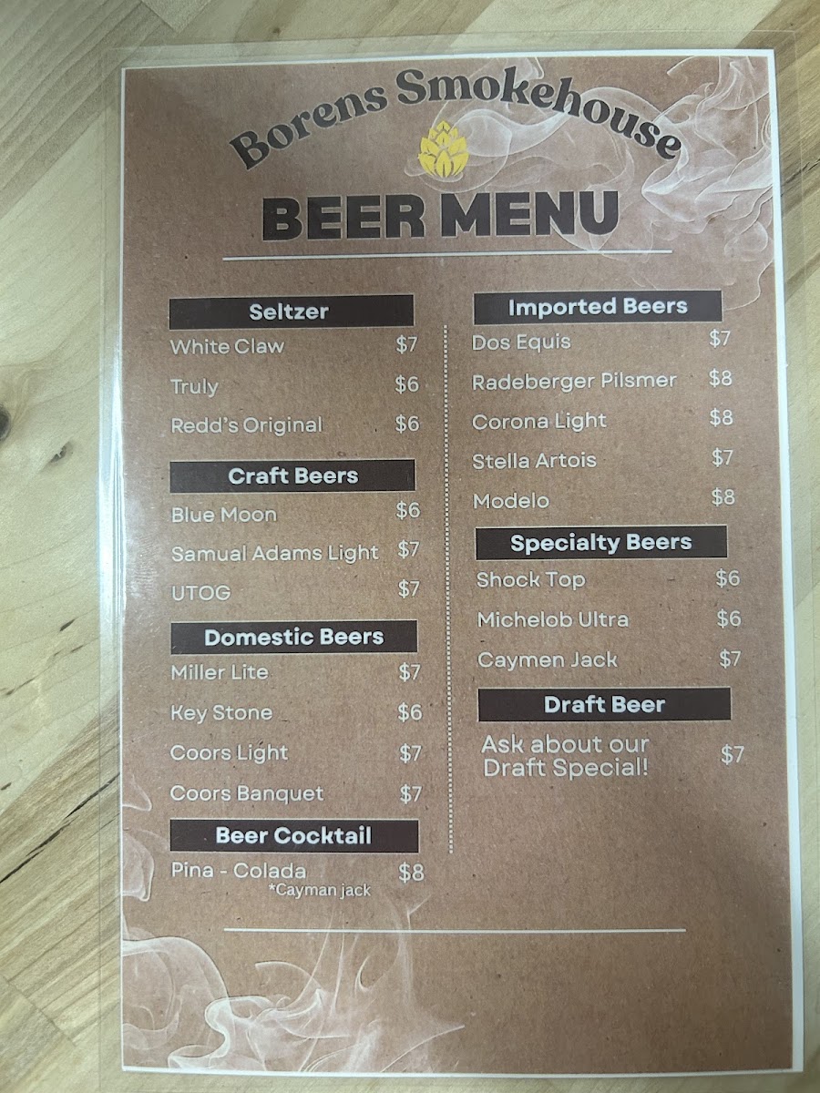 Borens Smokehouse menu board
