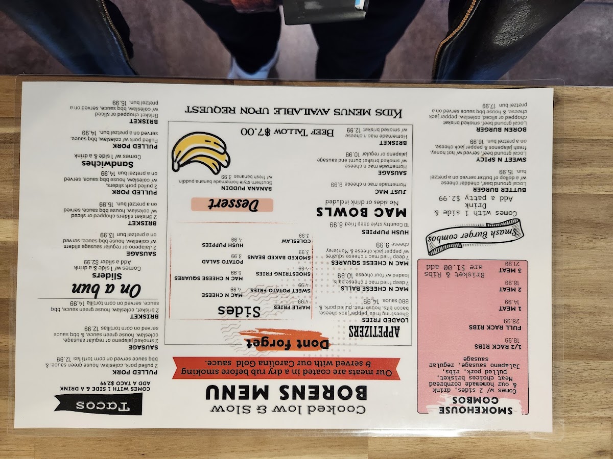 Borens Smokehouse menu board