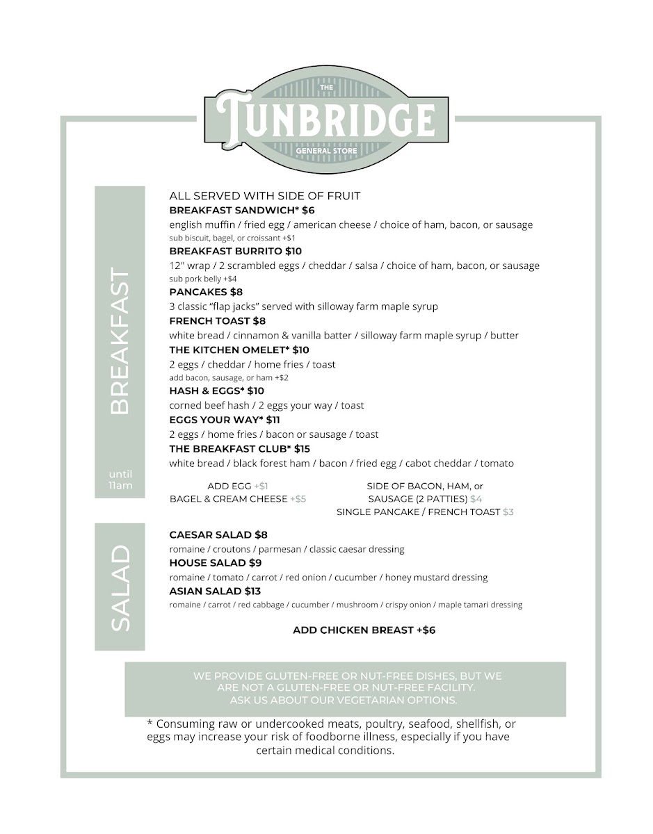 Tunbridge General Store menu board
