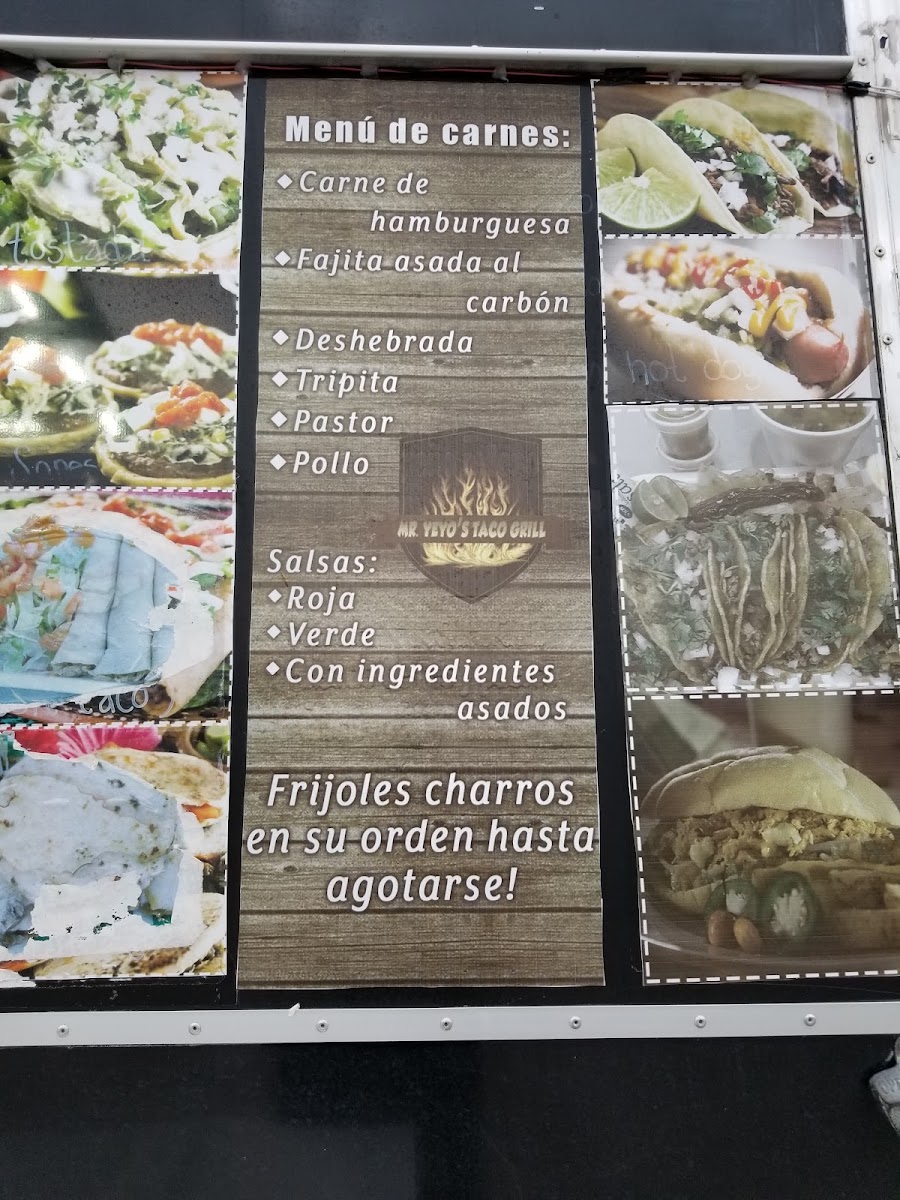 Mr. Yeyo’s Taco Grill (Food Truck) menu board