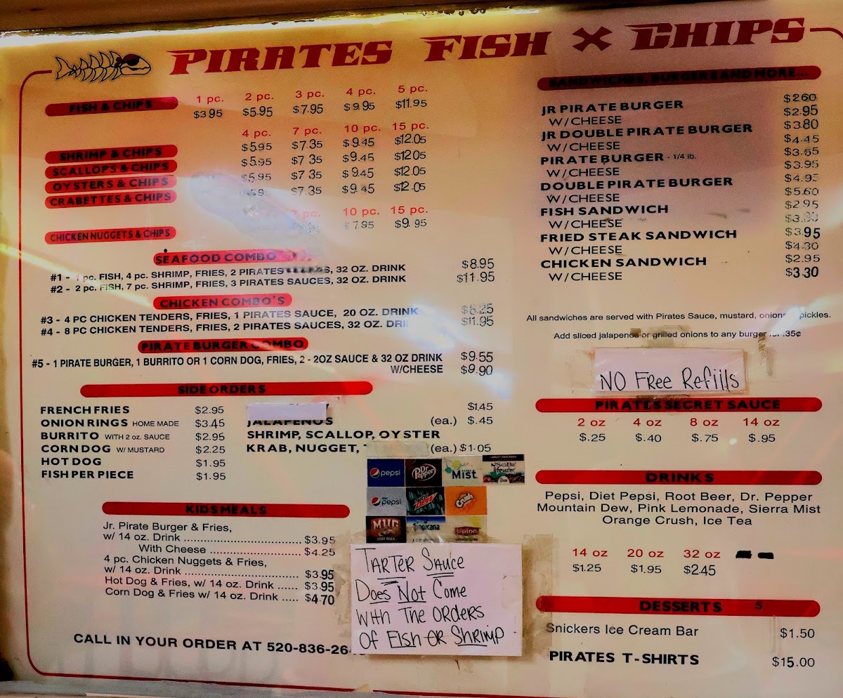 Pirate's Fish & Chips menu board