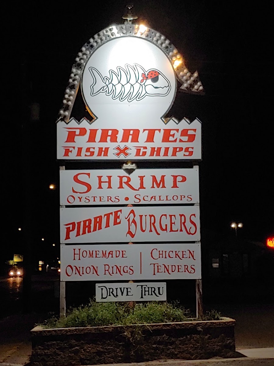 Pirate's Fish & Chips menu board