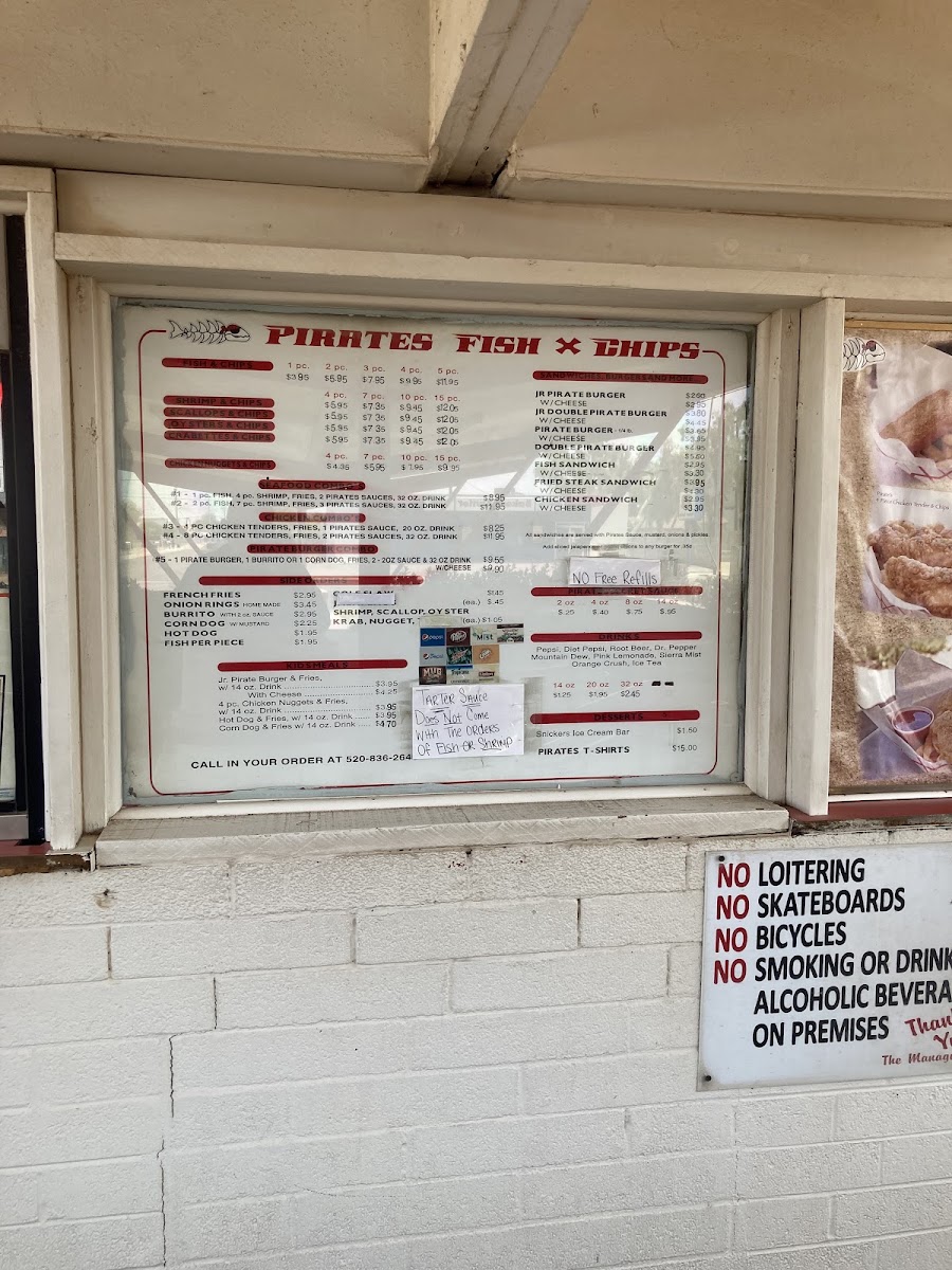 Pirate's Fish & Chips menu board