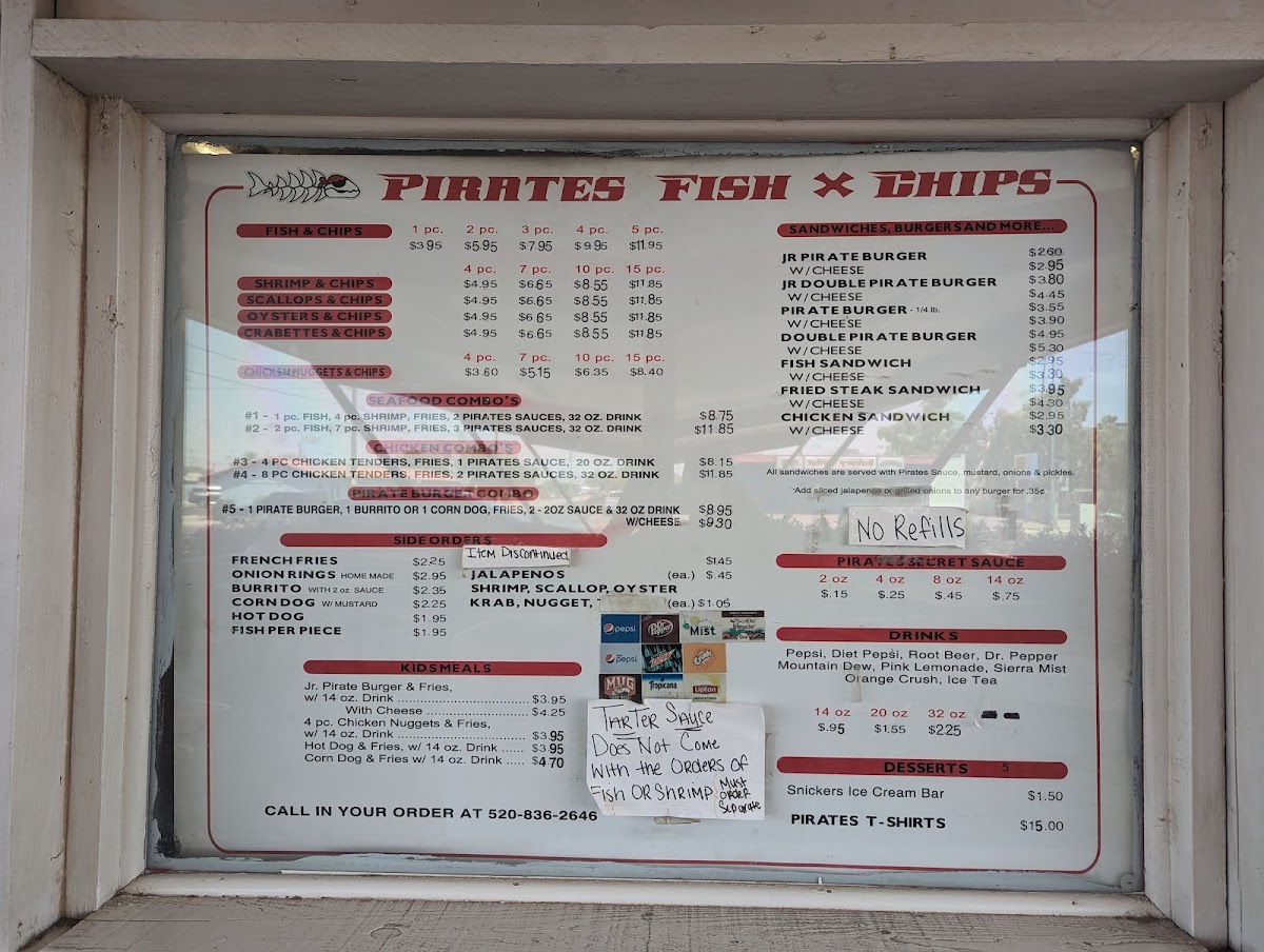Pirate's Fish & Chips menu board