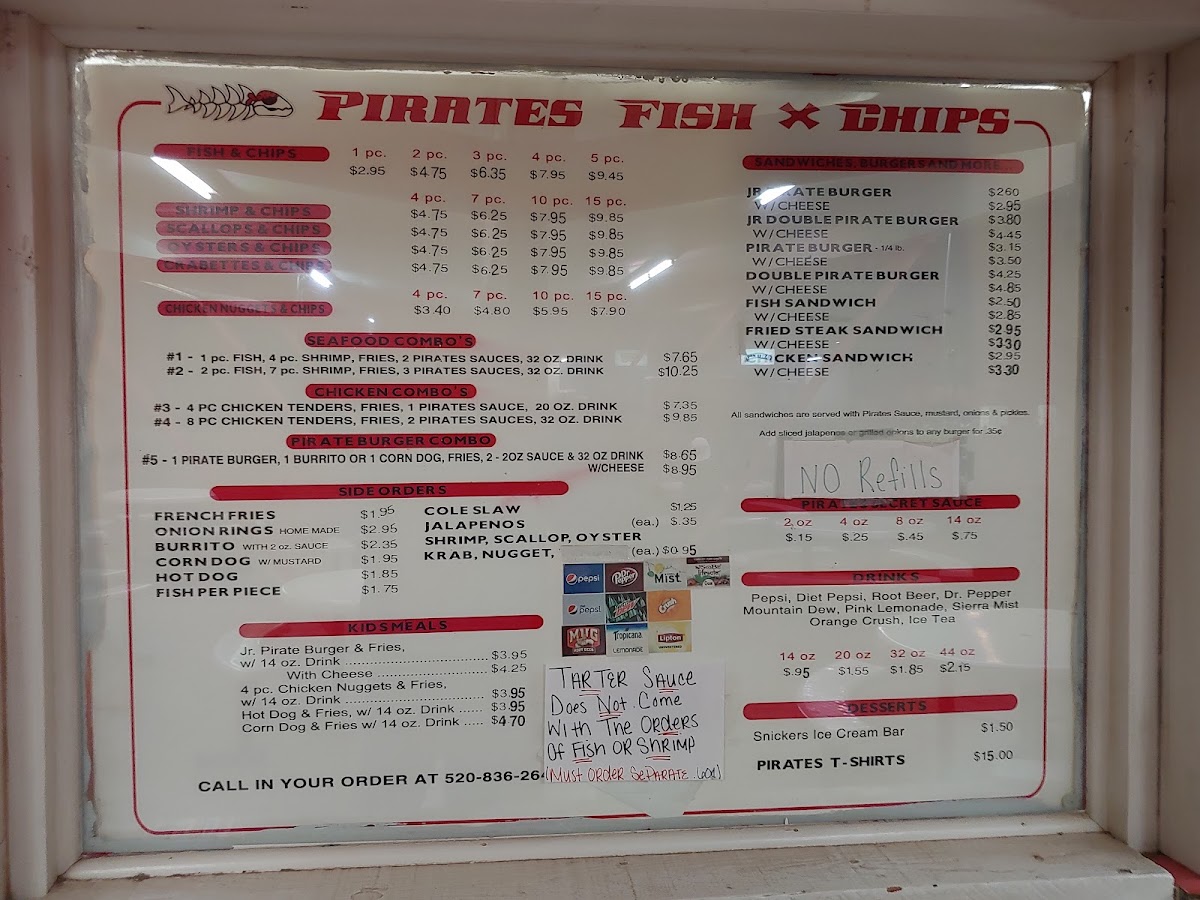 Pirate's Fish & Chips menu board