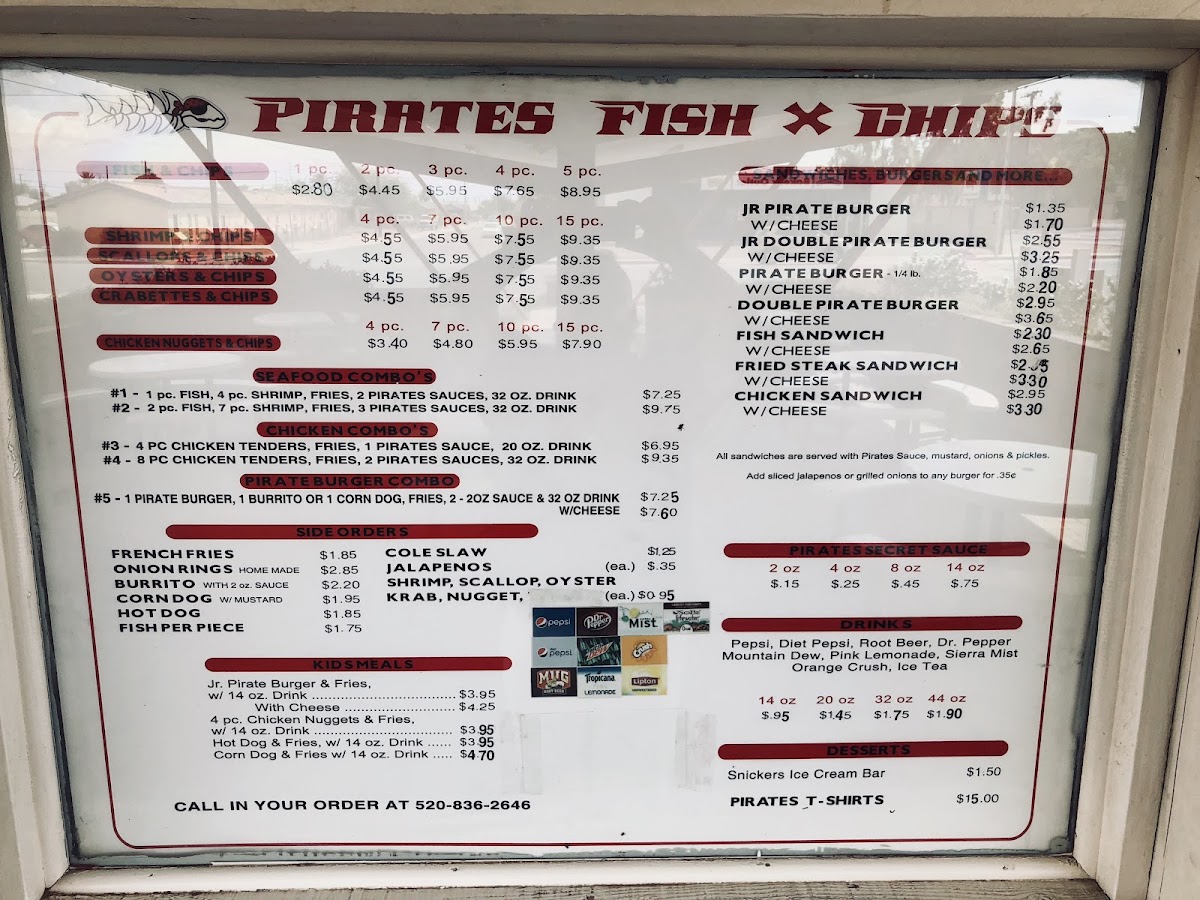 Pirate's Fish & Chips menu board