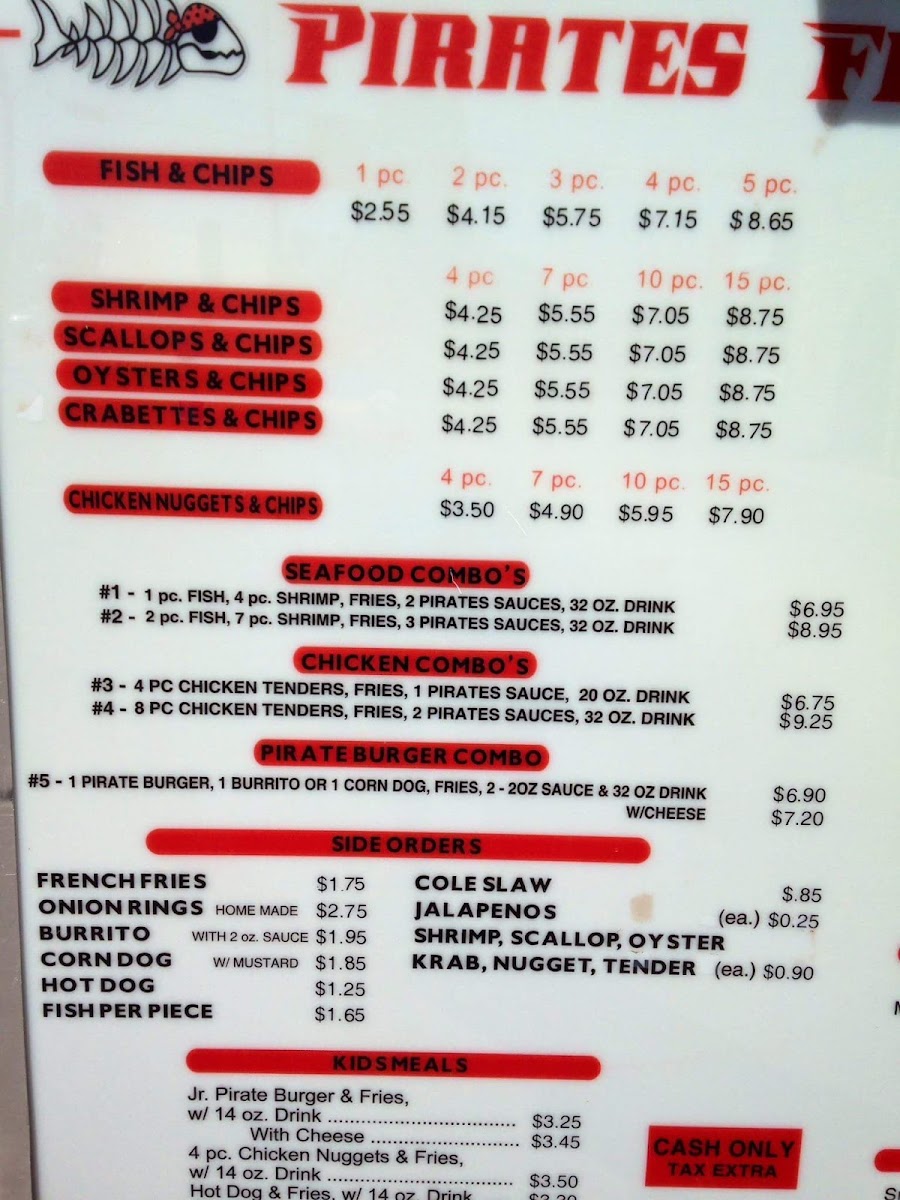 Pirate's Fish & Chips menu board