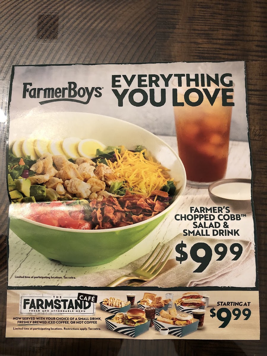 Farmer Boys menu board