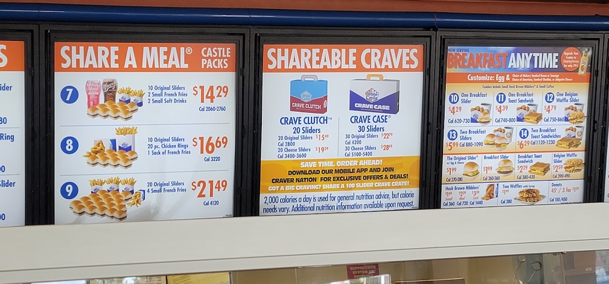 White Castle menu board