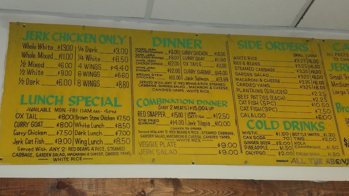 Jerk Palace Hub Int. menu board