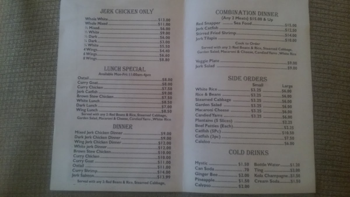 Jerk Palace Hub Int. menu board