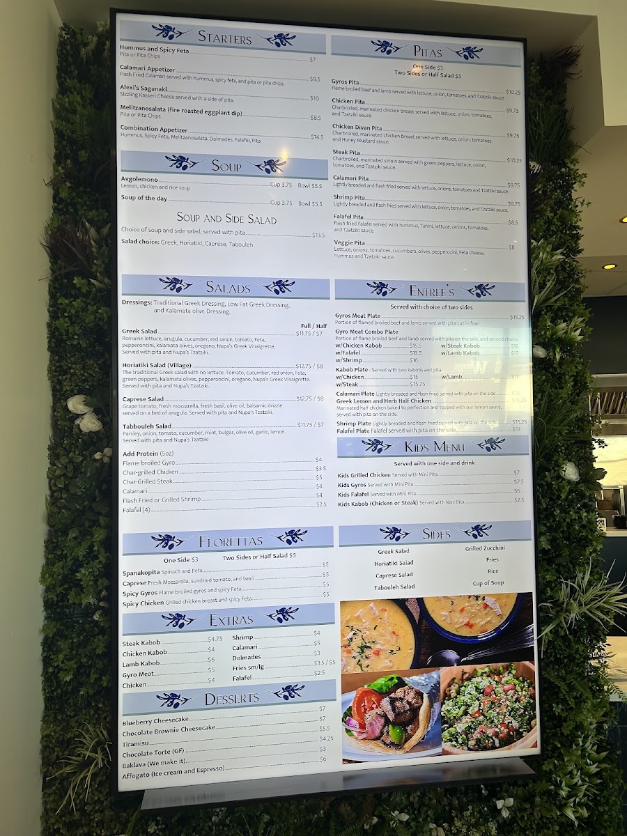 NUPA - Mediterranean Grill menu board