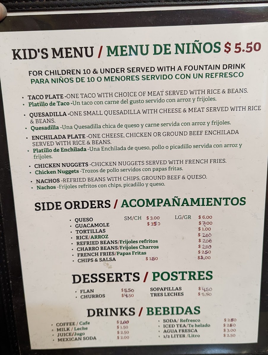 Taco Express menu board