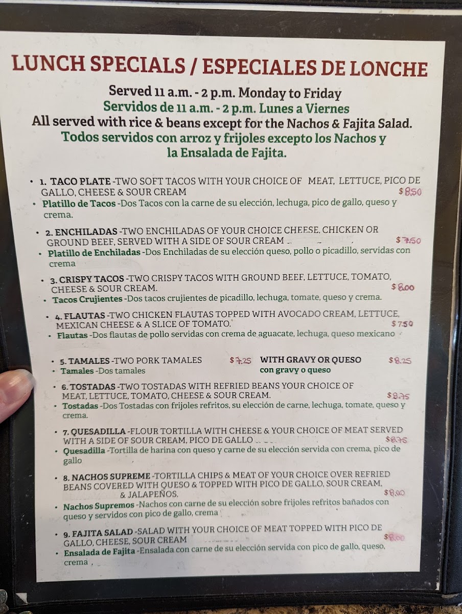 Taco Express menu board