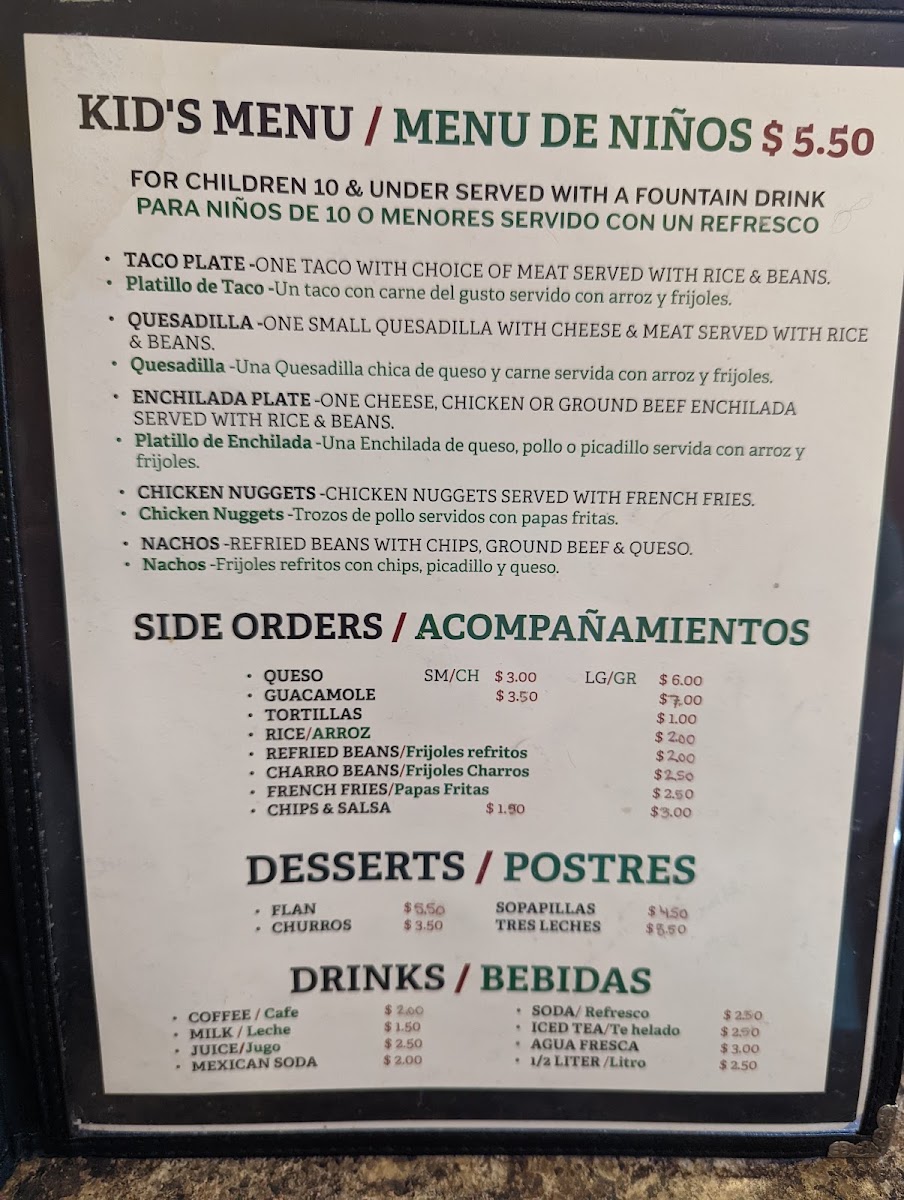 Taco Express menu board