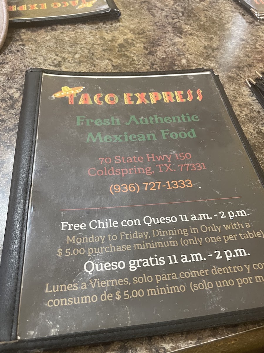 Taco Express menu board