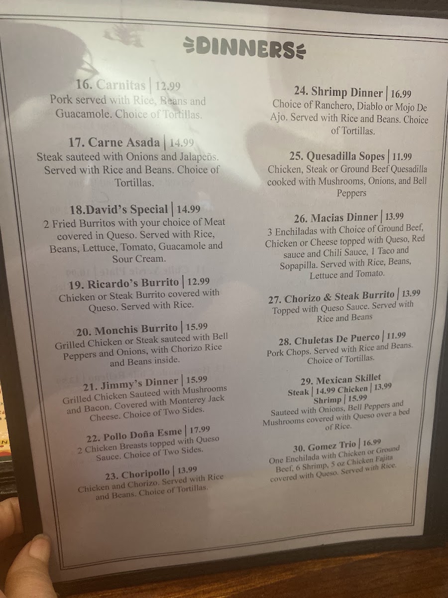 Las Palmas Cosina menu board
