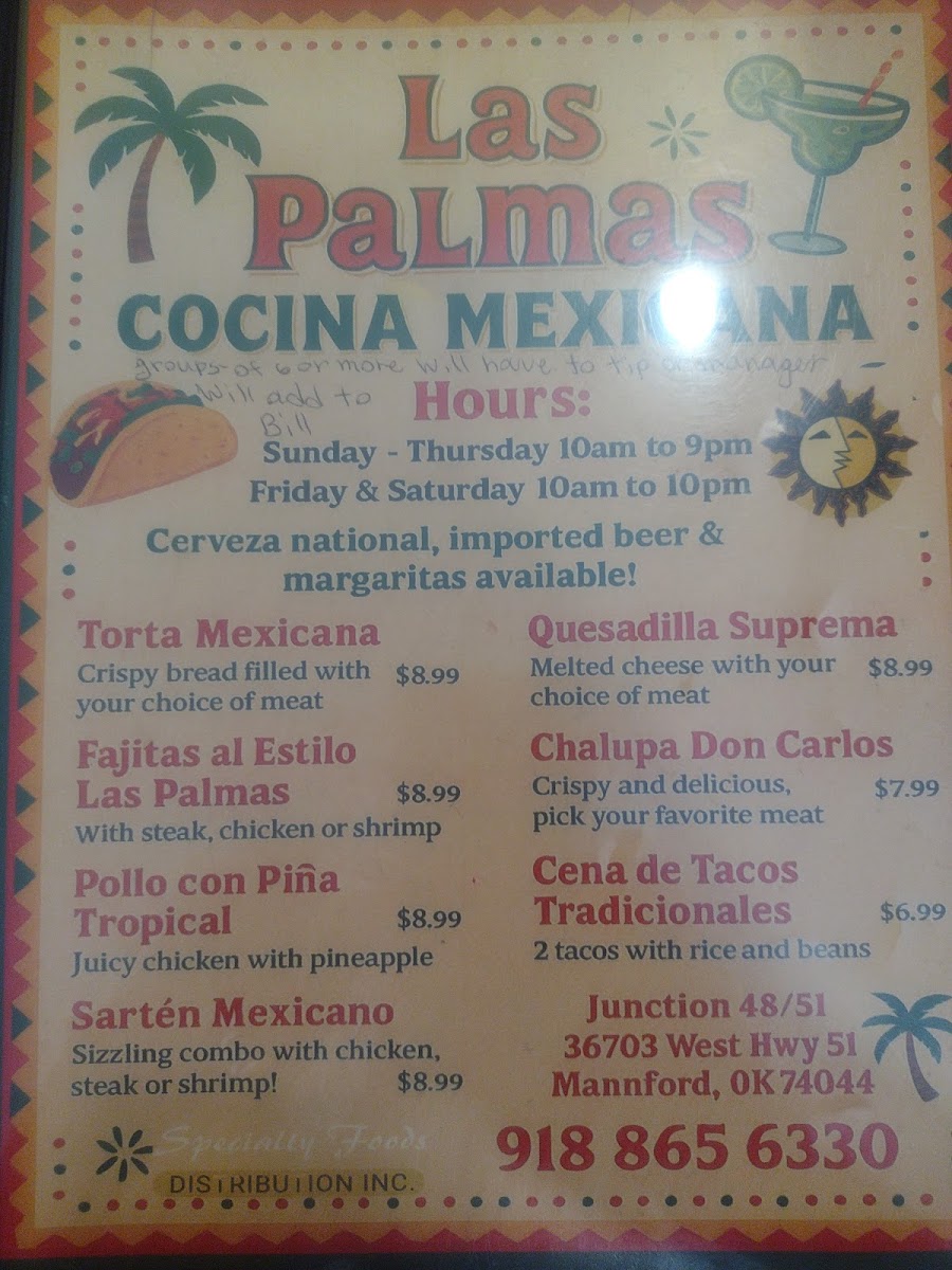 Las Palmas Cosina menu board