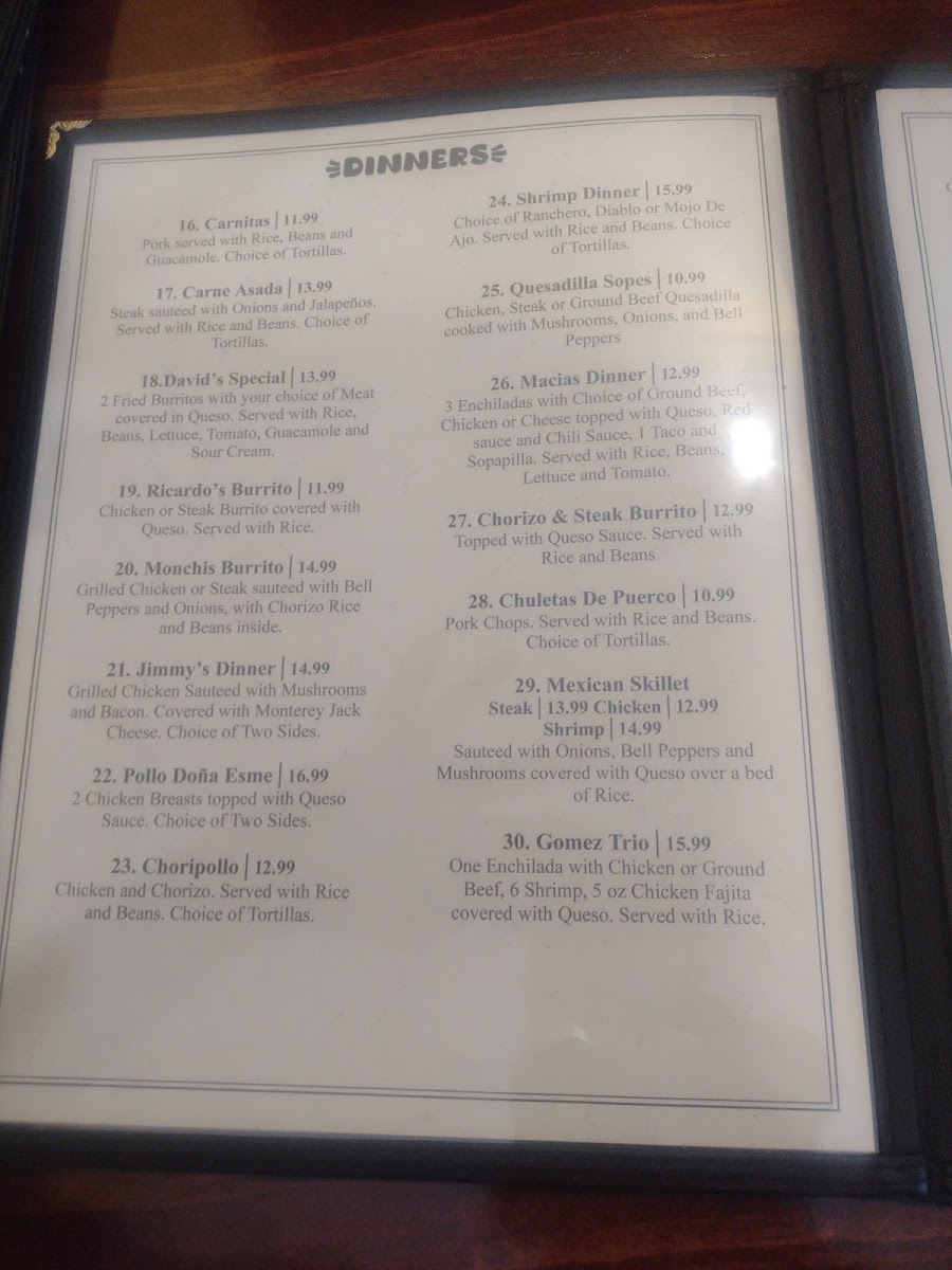 Las Palmas Cosina menu board