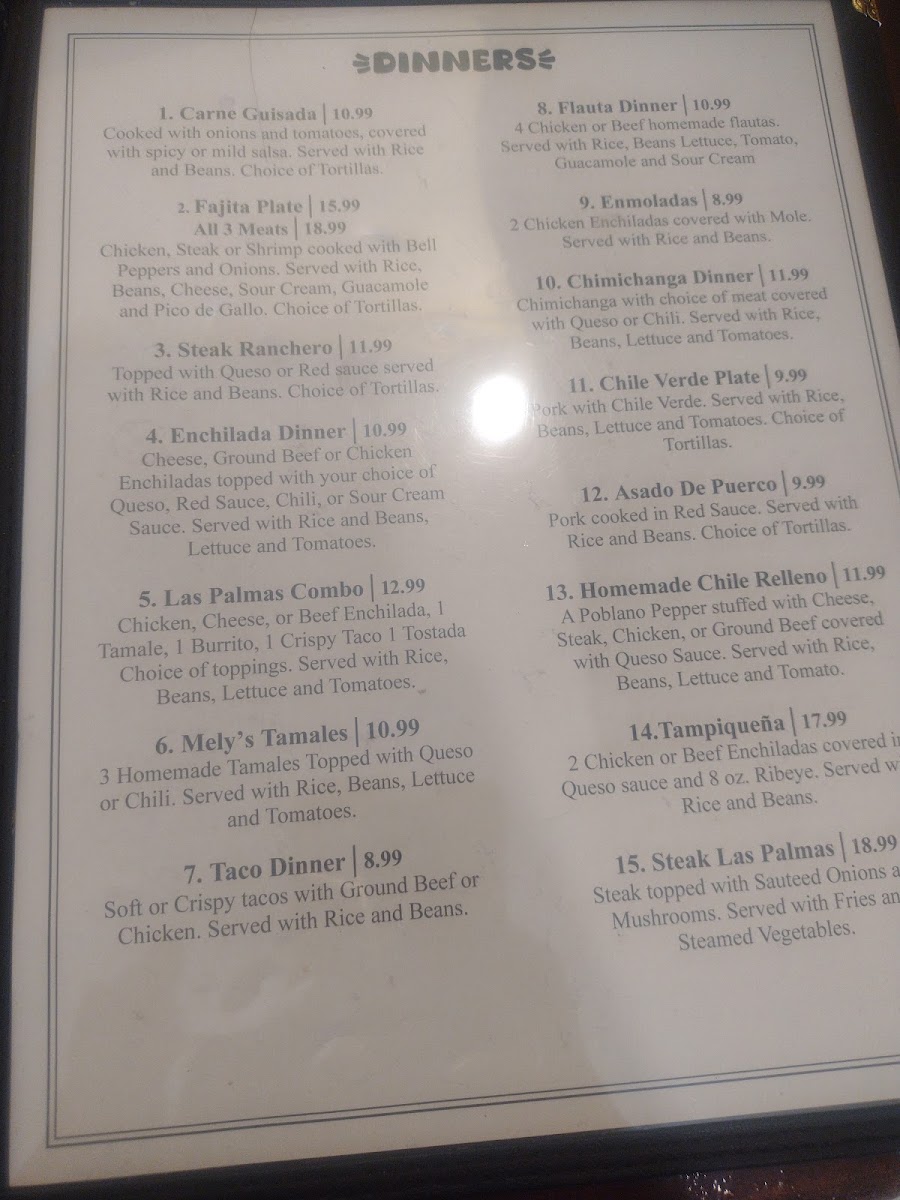 Las Palmas Cosina menu board