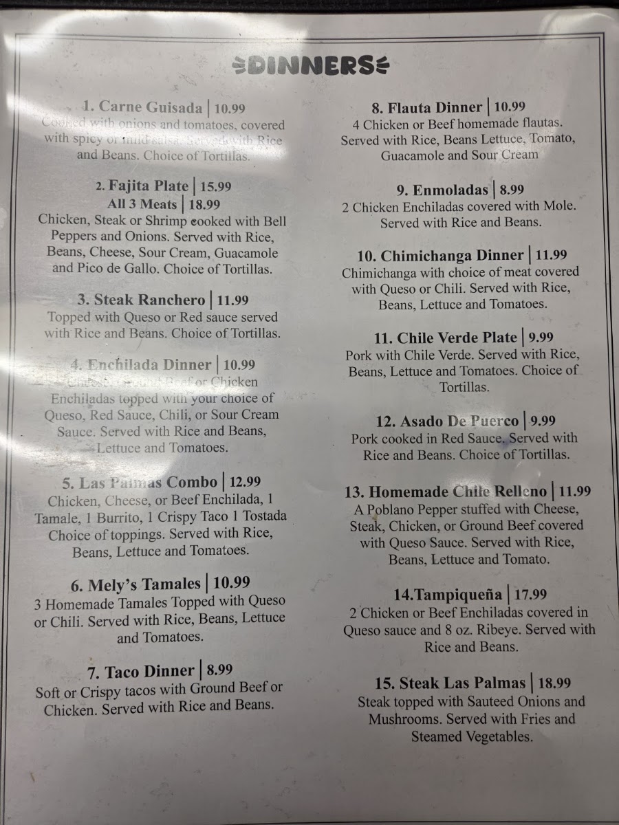 Las Palmas Cosina menu board