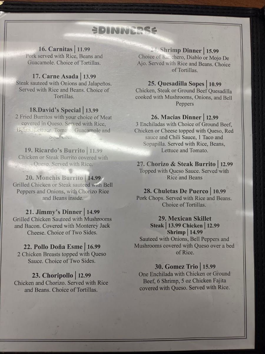 Las Palmas Cosina menu board