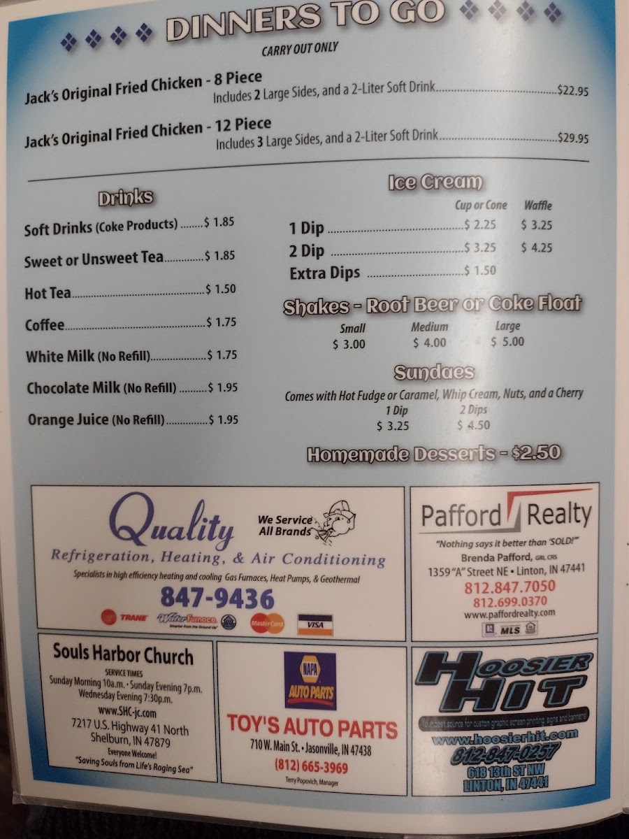 Jack's Place menu board
