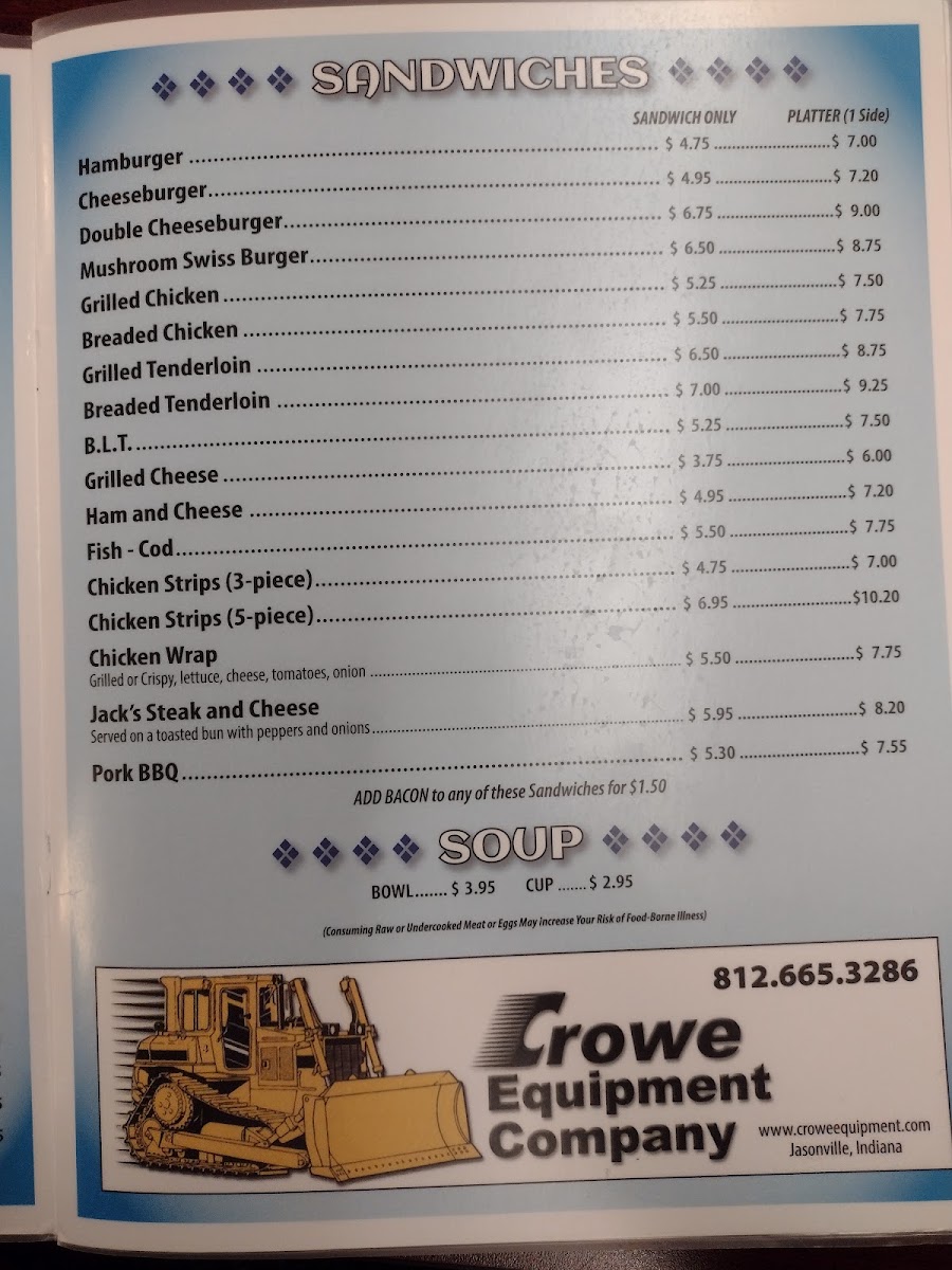 Jack's Place menu board