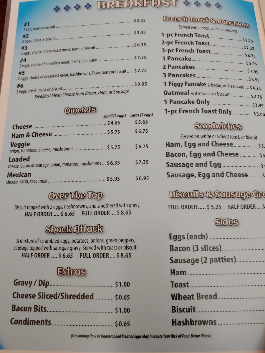 Jack's Place menu board