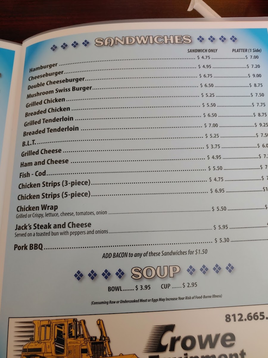 Jack's Place menu board