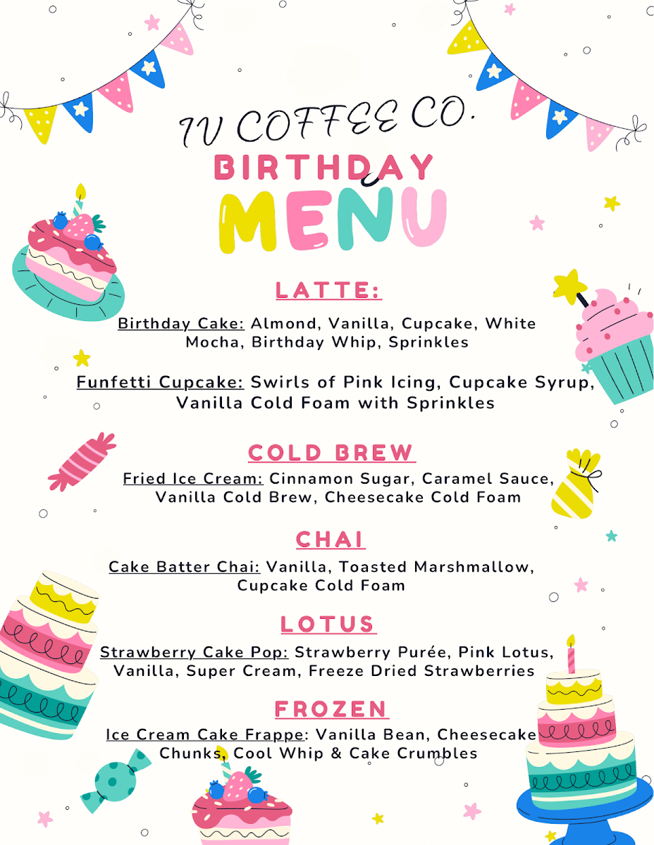 IV Coffee Co. menu board